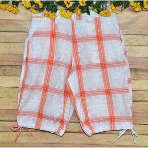 Vintage K.A.D. Clothing Co. Ladies Orange Plaid Long Shorts Size L Retro Summer